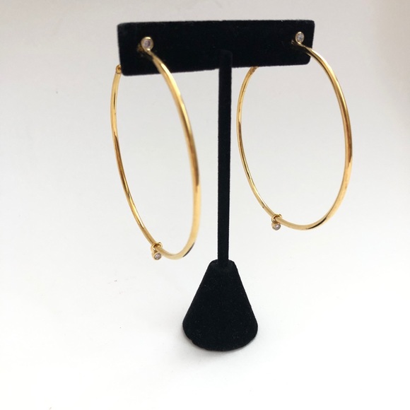 Melanie Auld Vermeil Yellow Gold Hoop Post Earrings With CZ Dangle - Picture 2 of 8